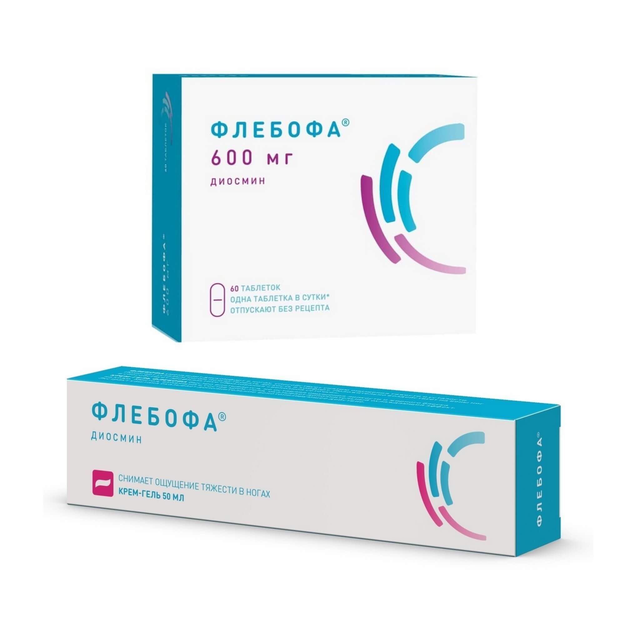 Изображение товара 1X Флебофа таблетки 600мг 60шт + 1X Флебофа крем-гель туба 50мл