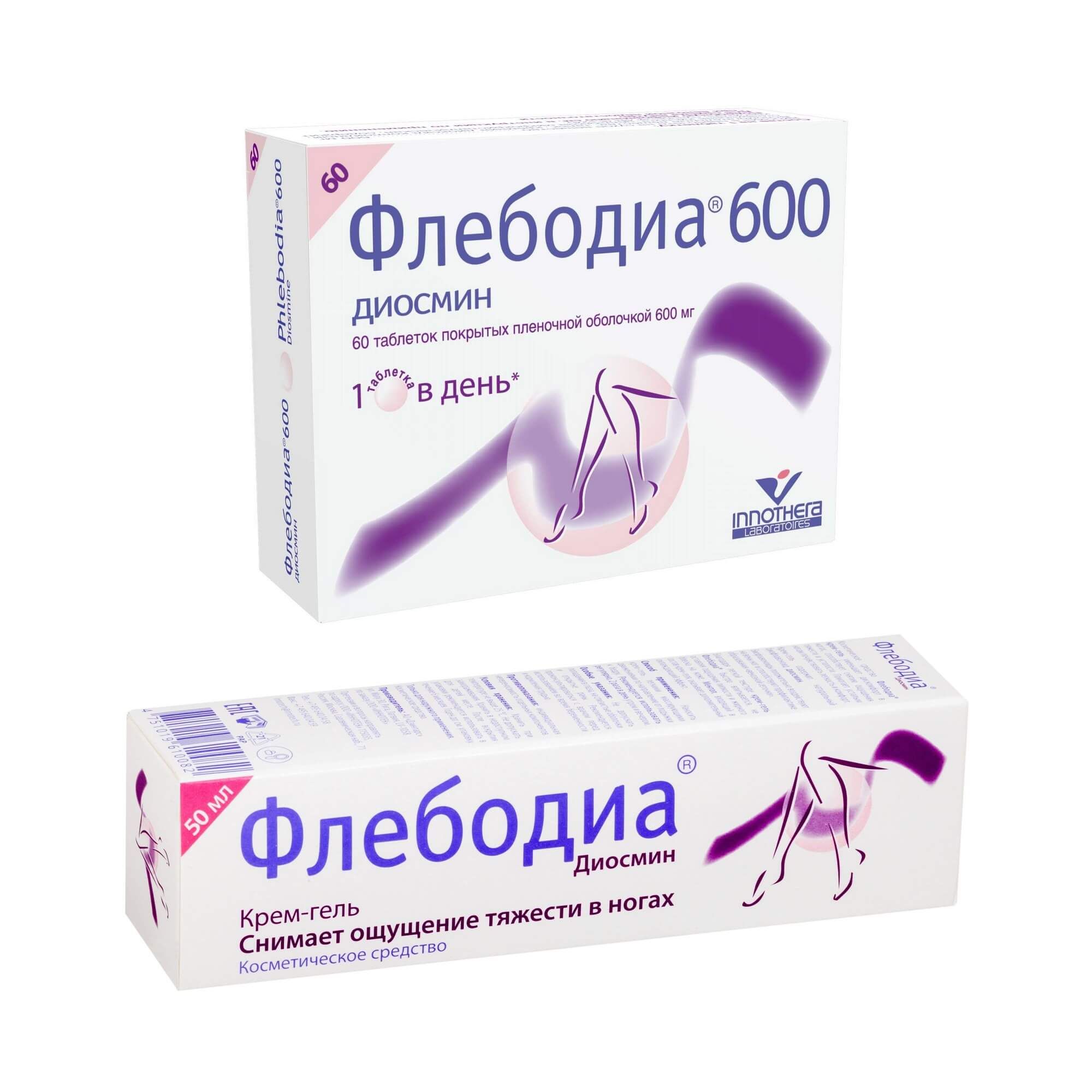 Изображение товара Флебодиа 600 таблетки п о пленочной оболочке 600 мг 60 шт Крем Гель для ног Флебодиа 50 мл
