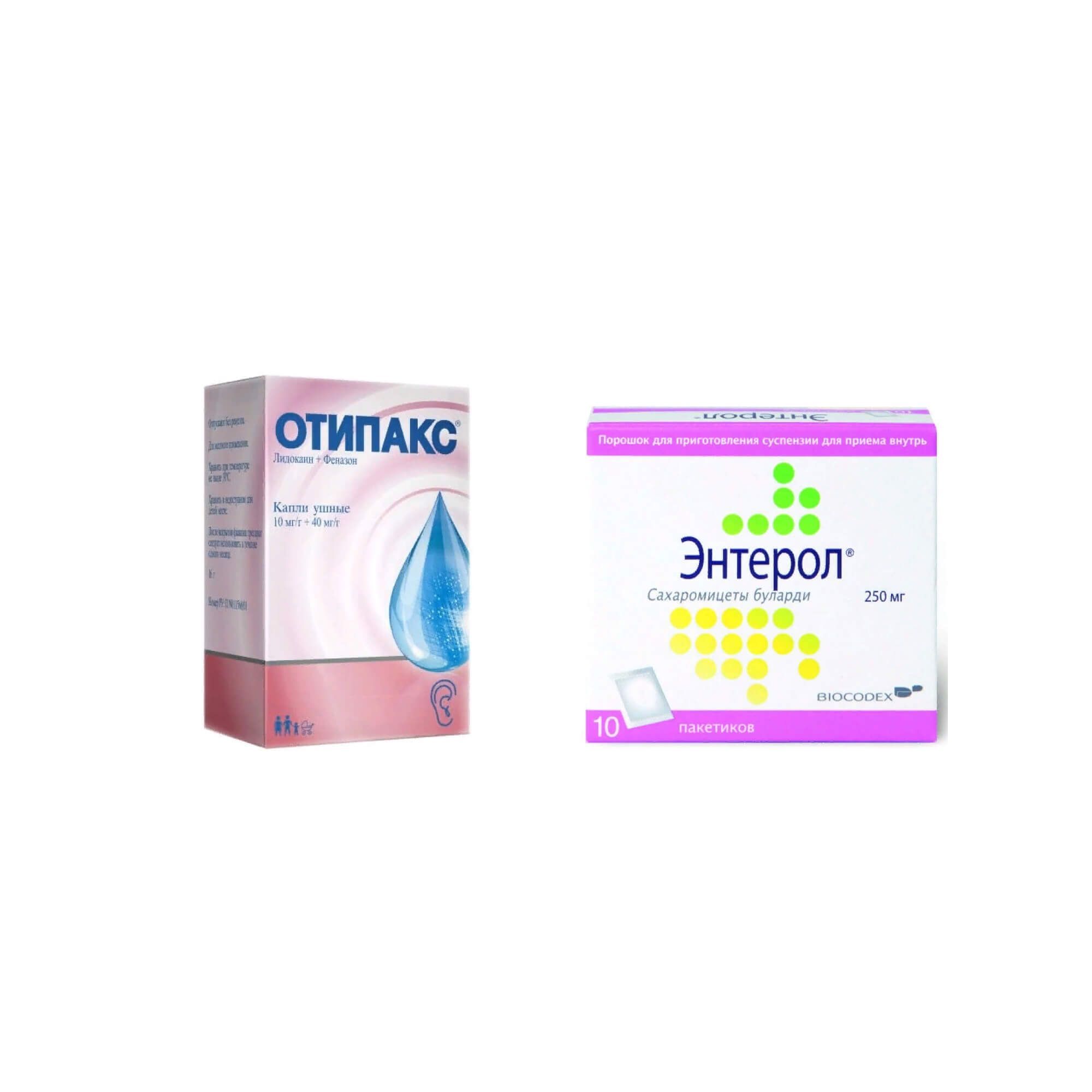 Изображение товара Набор 1X Энтерол пор. д/сусп.внутр. 250мг 10шт + 1X Отипакс капли ушные 15мл