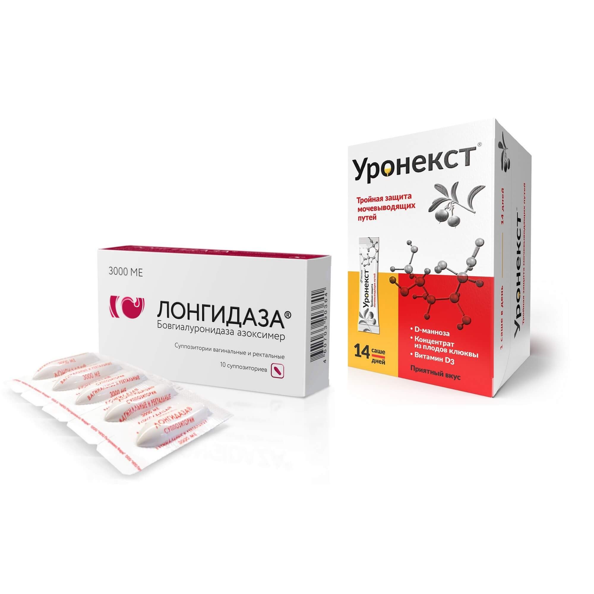Изображение товара Лонгидаза суппозитории вагинальные и ректальные 3000МЕ + Уронекст порошок 14 шт