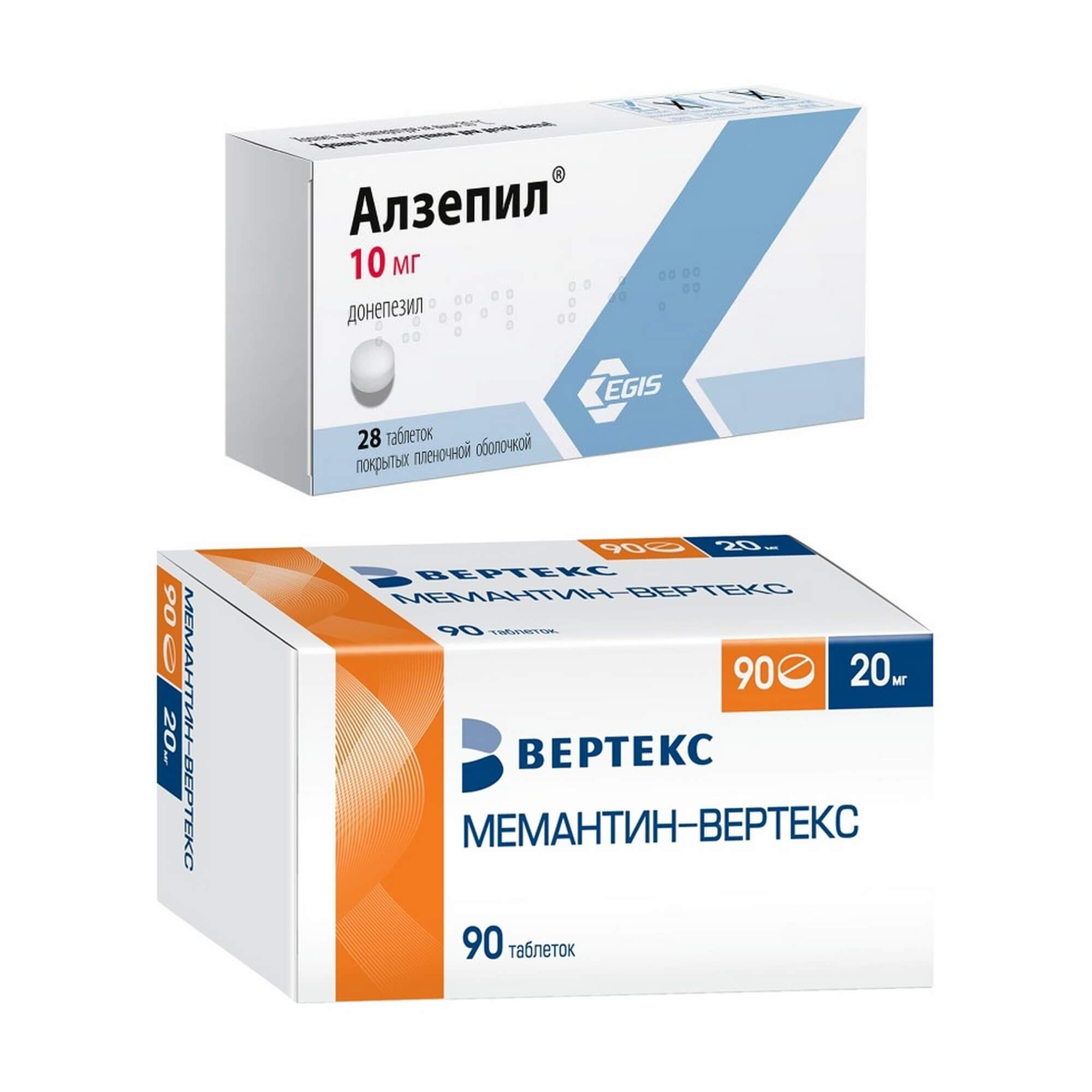Изображение товара Комплект лекарственных средств Алзепил и Мемантин Вертекс для лечения когнитивных нарушений