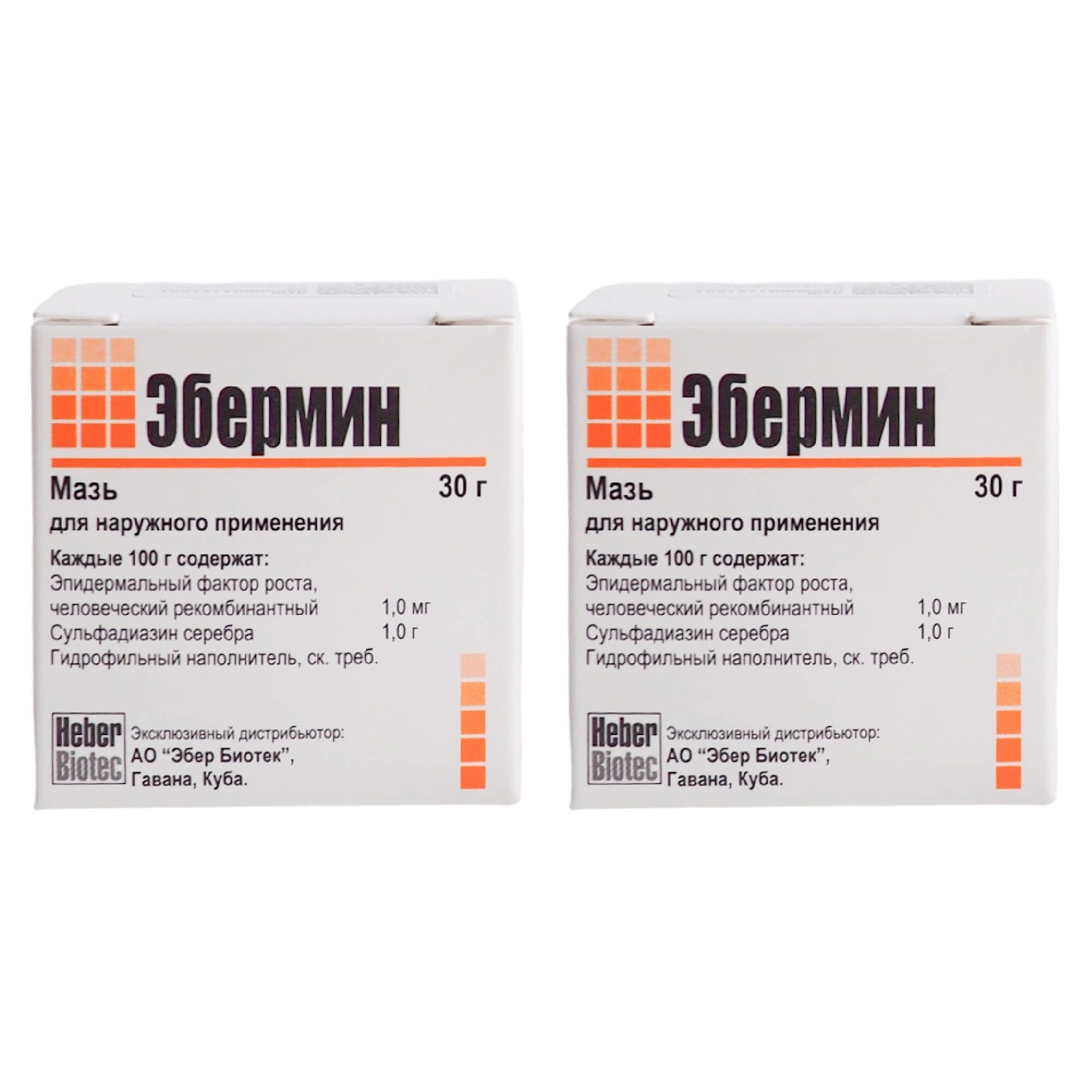 Изображение товара 2Х Эбермин мазь для наружного применения фл. 30г