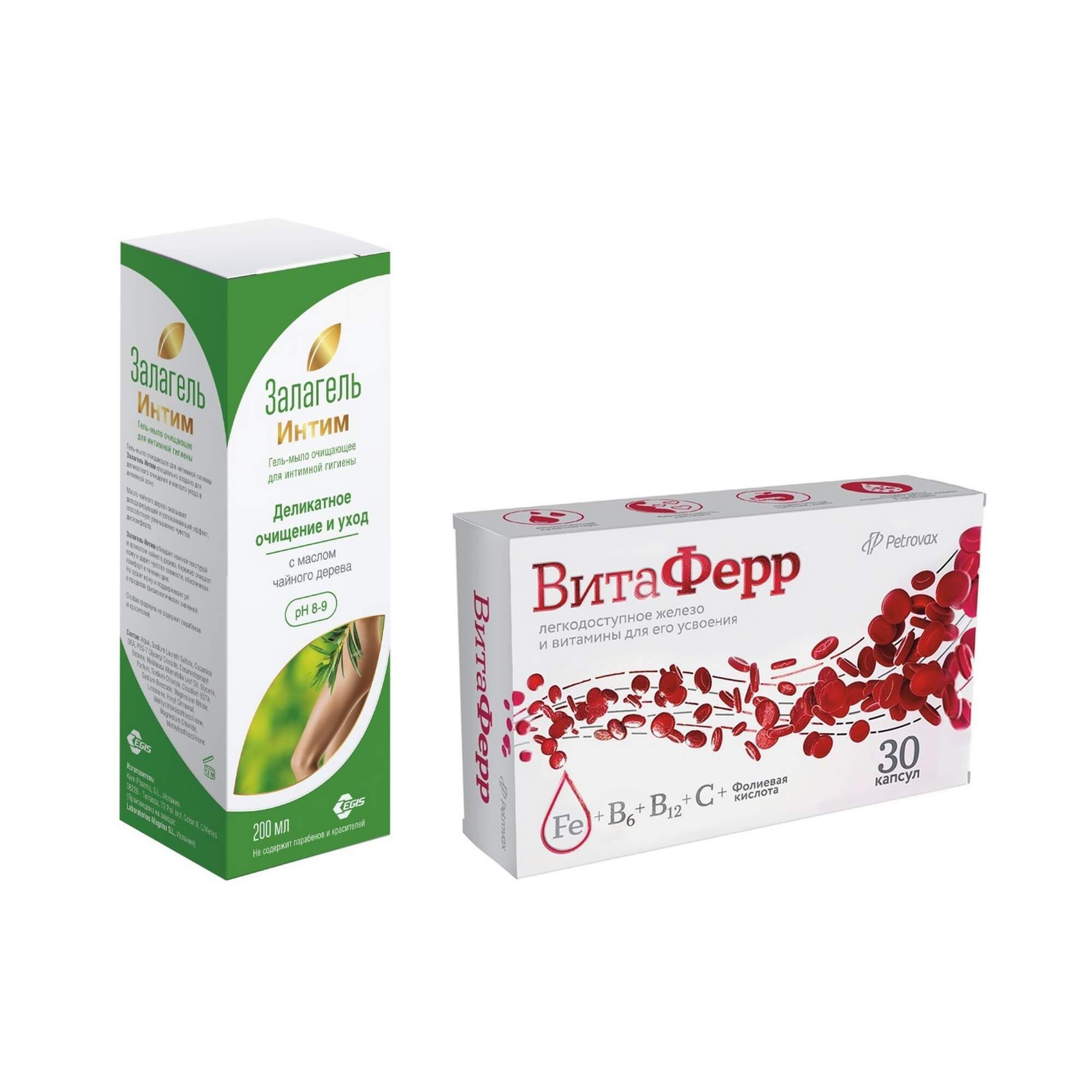 Изображение товара 1X ВитаФерр капсулы 30шт + 1X Гель-мыло для интимной гигиены Залагель интим 200мл