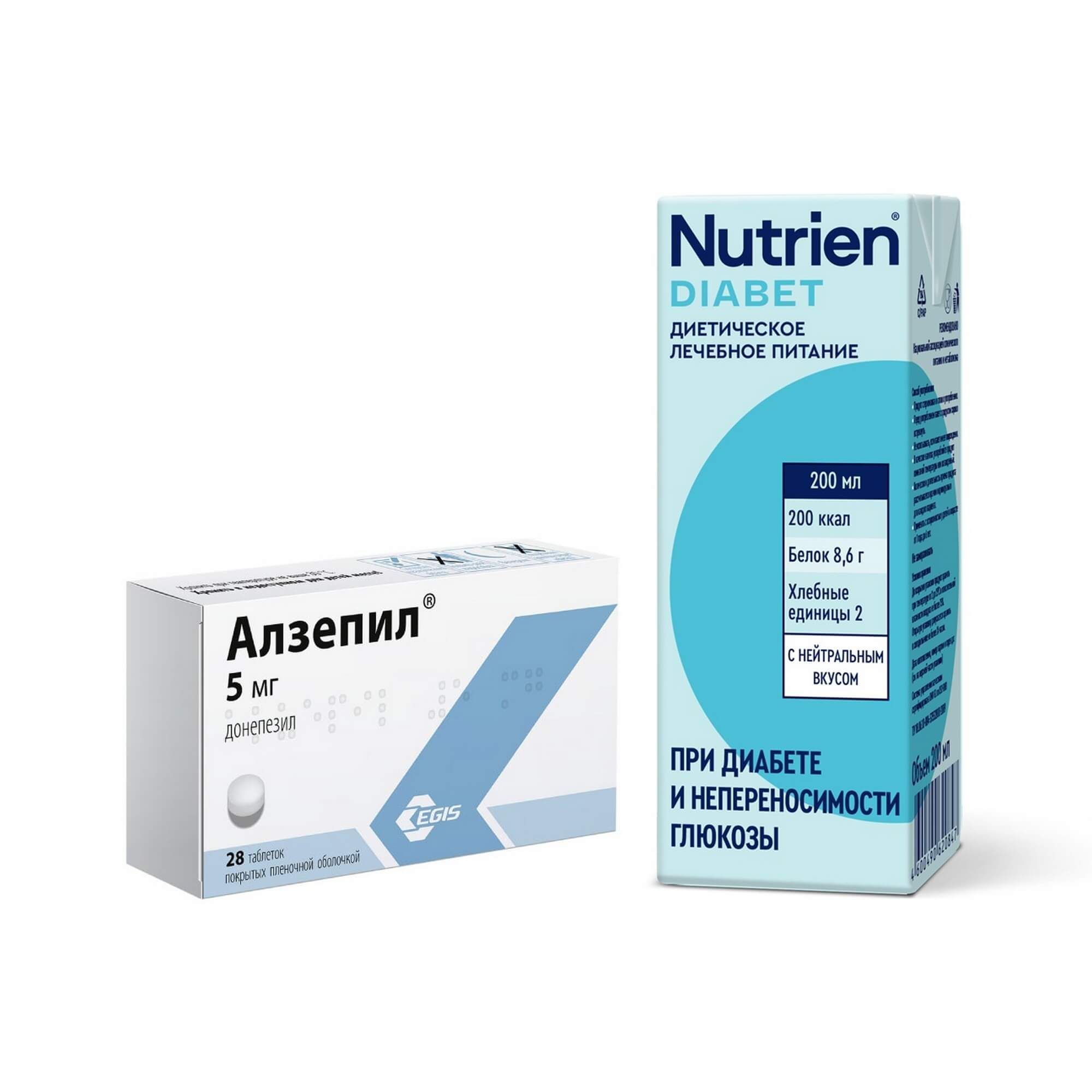 Изображение товара Диетическое лечебное питание Нутриэн 200мл и таблетки Алзепил 5мг, 28 шт