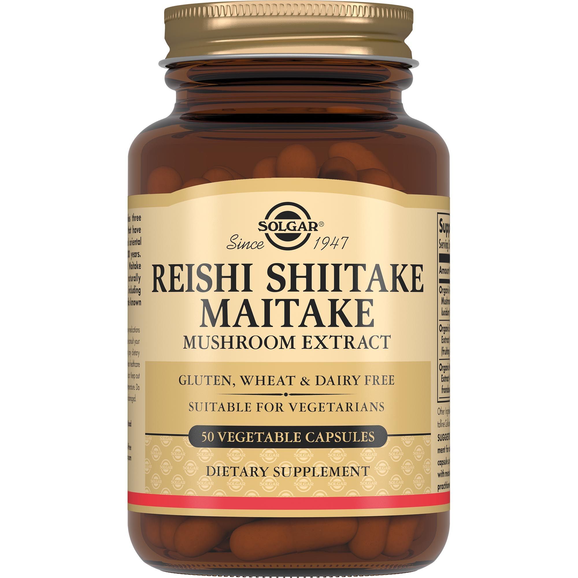 Изображение товара Экстракт грибов Рейши Шиитаке Мейтаке от Solgar 50 капсул 505 мг