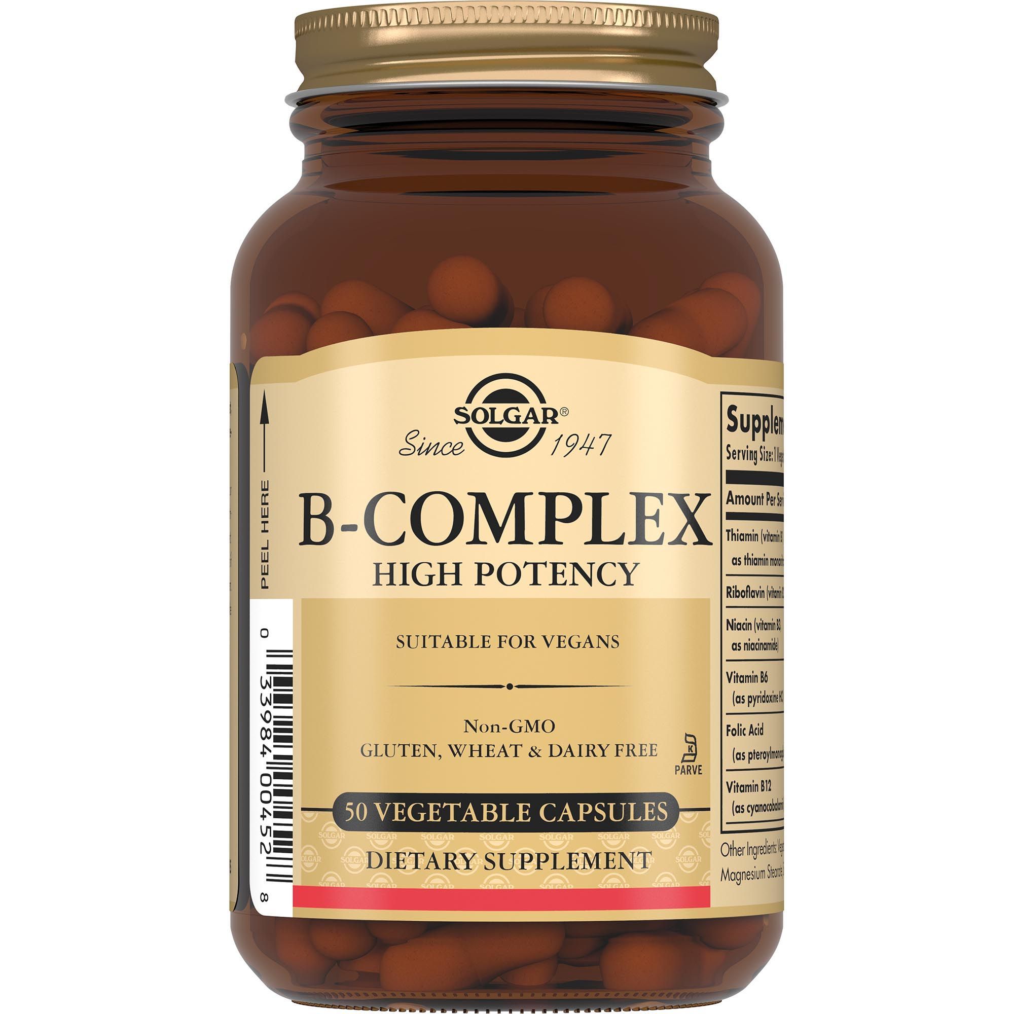 Изображение товара В-комплекс Solgar капсулы 330 мг 50 шт витамин В1 В2 В3 В5 В6 В9 В12 для энергии и нервной системы