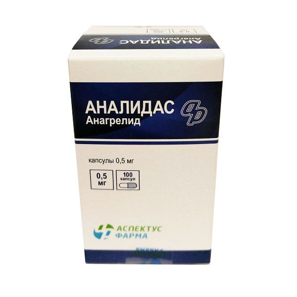 Изображение товара Аналидас капсулы 0,5мг для лечения тромбоцитемии 100шт
