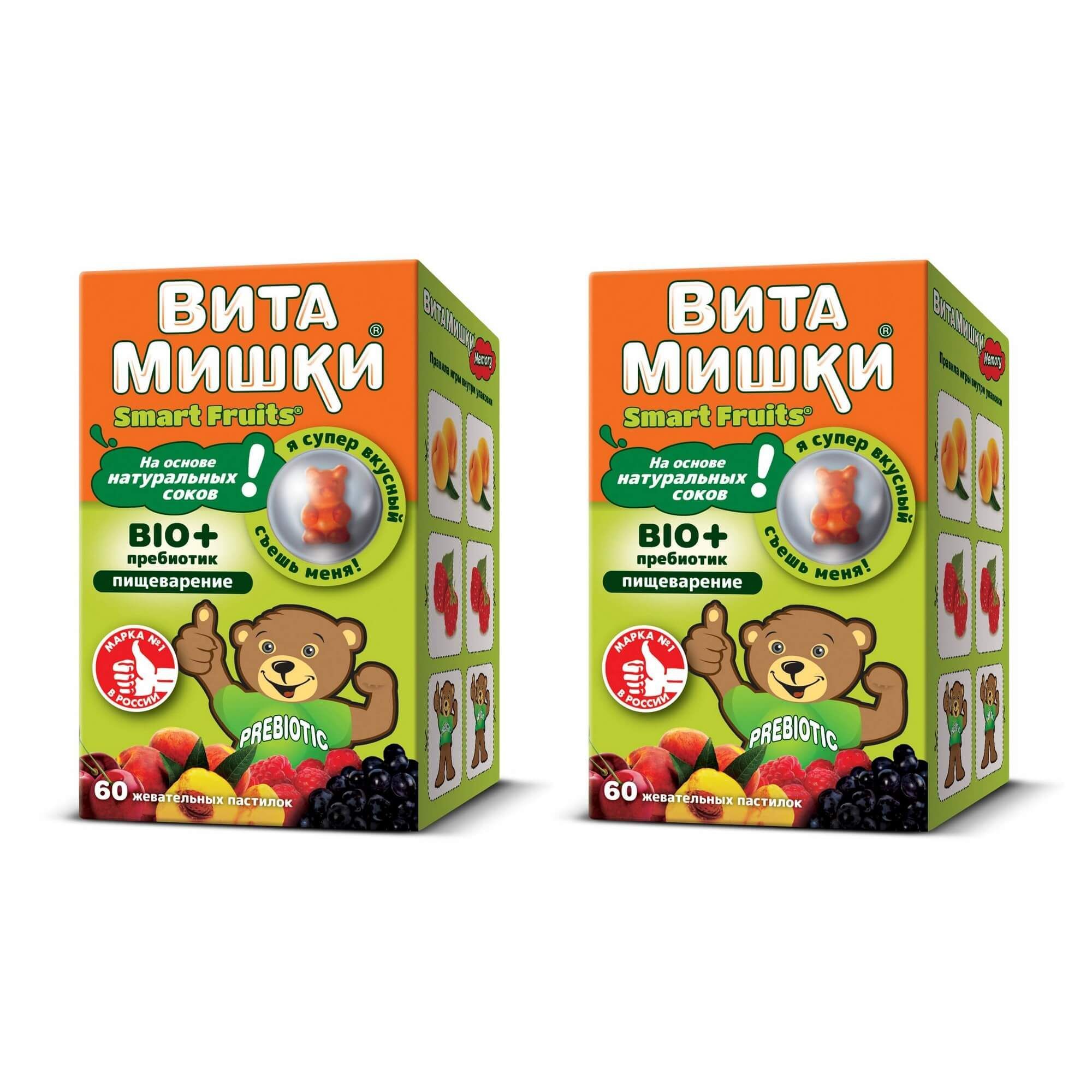 Изображение товара Жевательные пастилки 2Х ВитаМишки Smart Fruits Bio+ пребиотик 60 шт