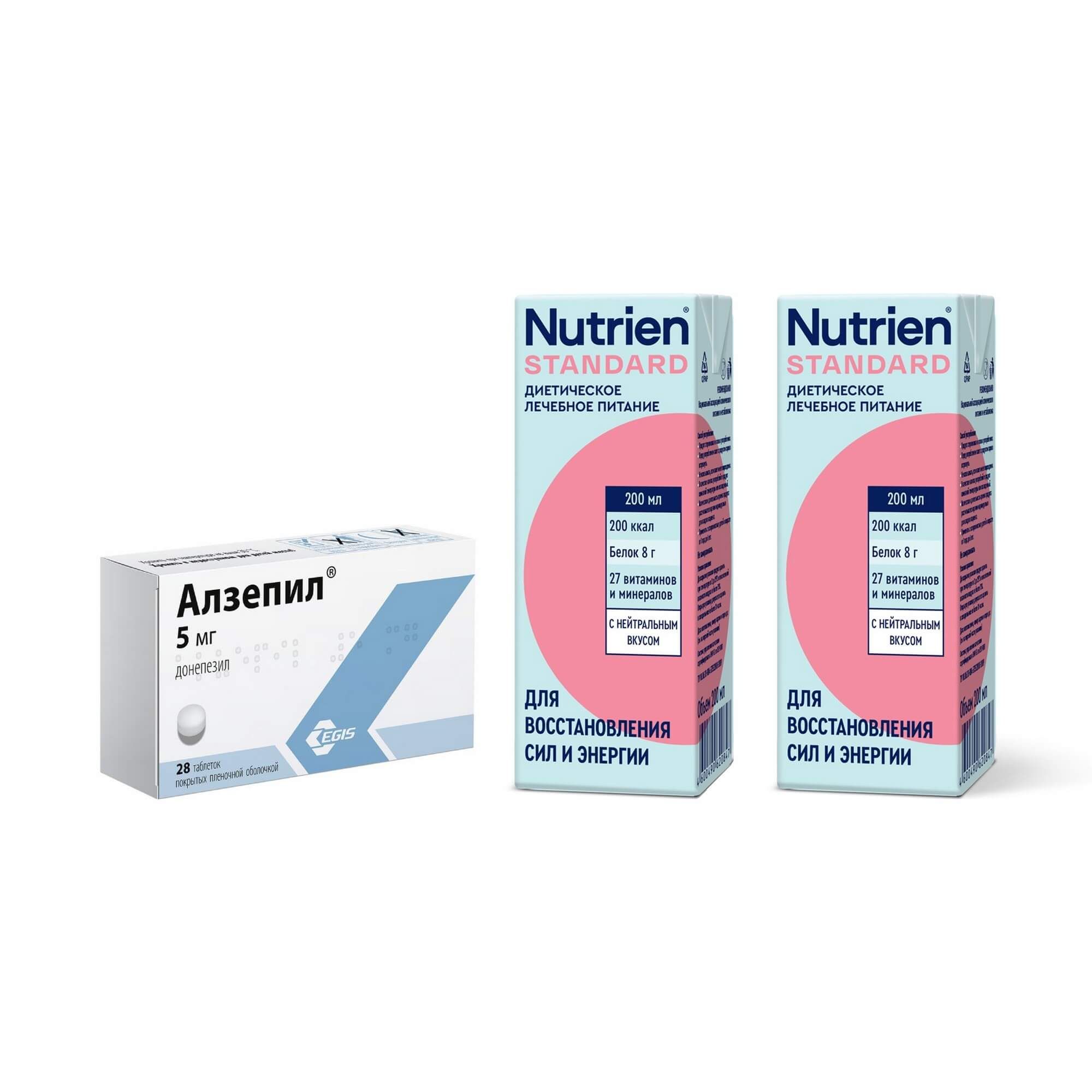 Изображение товара 1X Алзепил таблетки п/о плен. 5мг 28шт + 2X Диетическое лечебное питание вкус нейтральный Standart Nutrien/Нутриэн 200мл