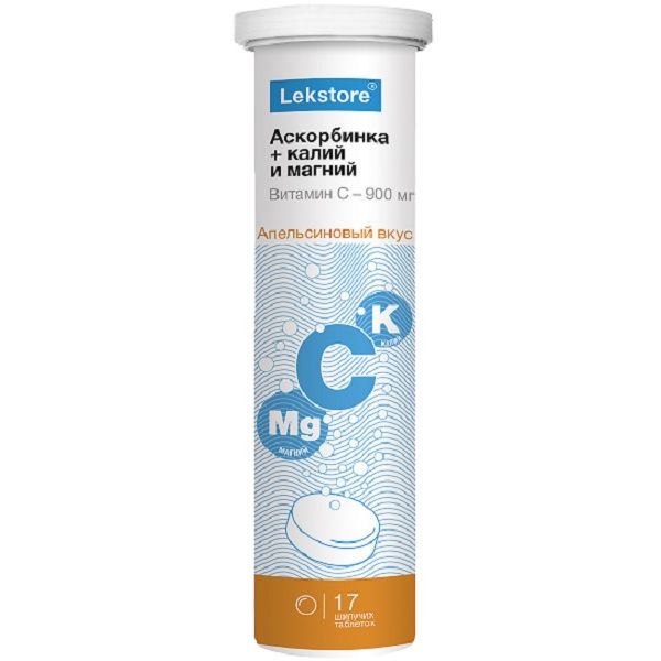 Изображение товара Аскорбинка-плюс с калием и магнием Lekstore/Лекстор таблетки шипучие 900мг 3г 17шт
