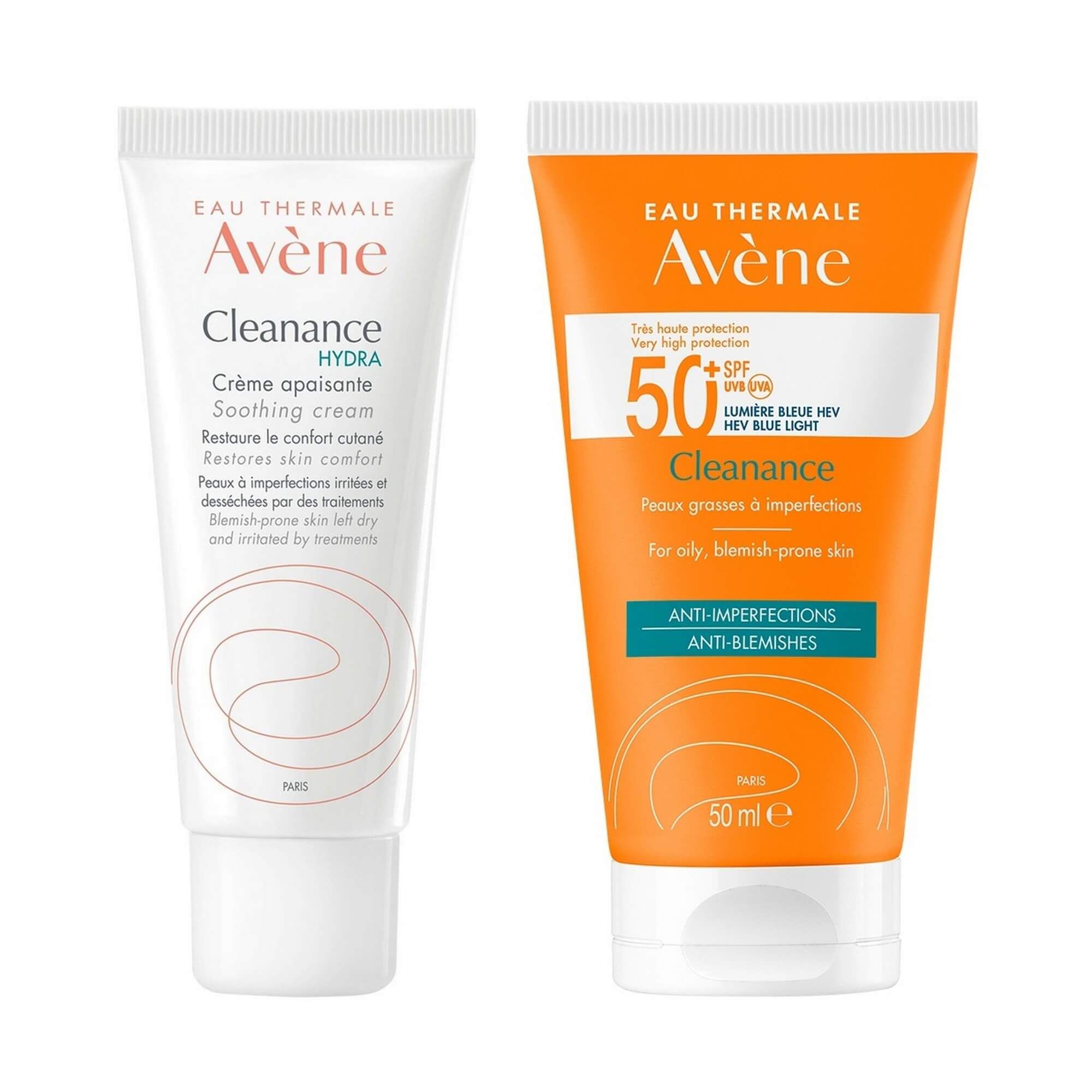 Изображение товара 1X Крем успокаивающий и восстанавливающий комфорт кожи Cleanance Hydra Avene/Авен туба 40мл + 1X Флюид солнцезащитный для проблемной кожи SPF50+ Cleanance Avene/Авен туба 50мл (C51631)