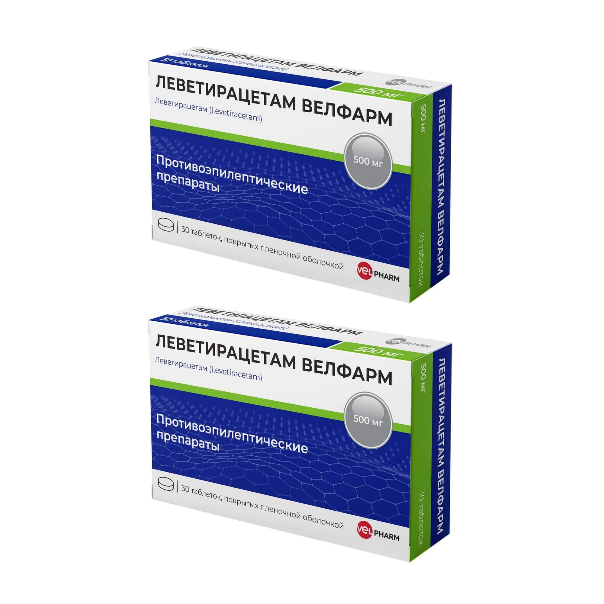 Изображение товара 2Х Леветирацетам Велфарм таблетки п/о плен. 500мг 30шт