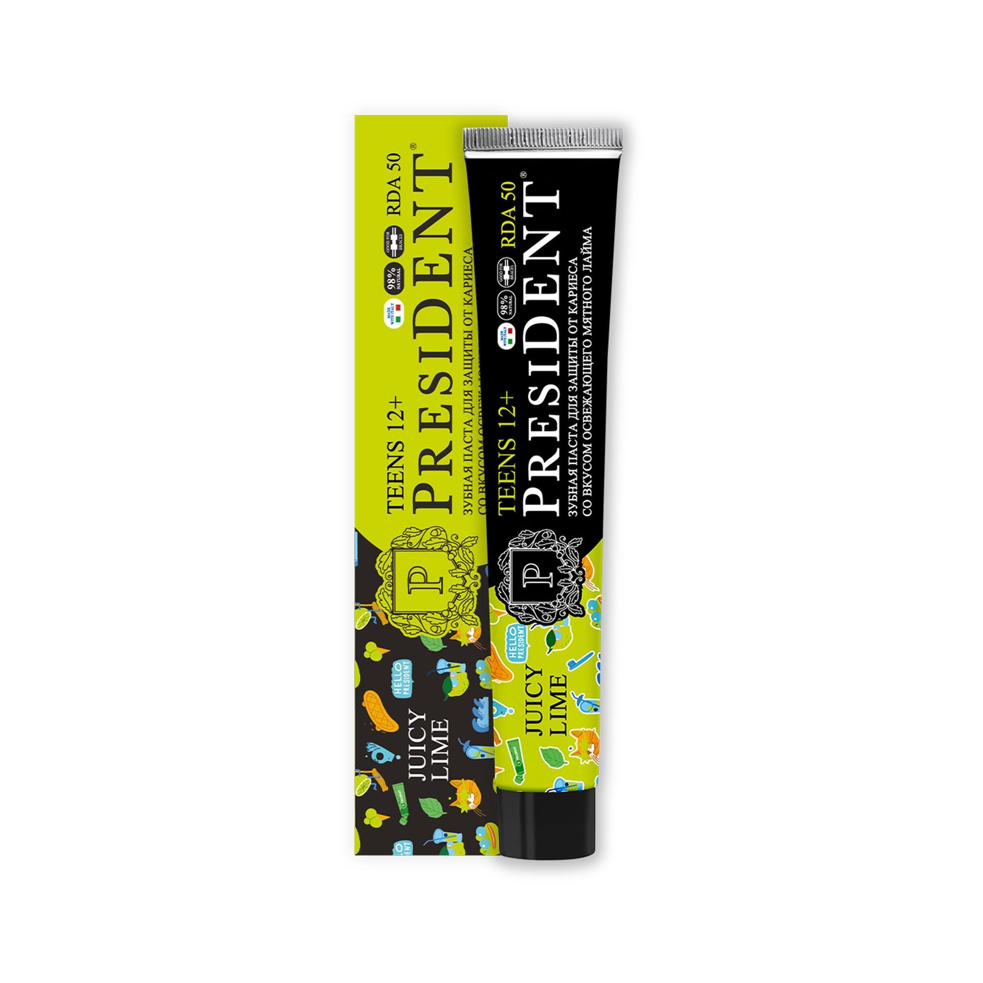 Изображение товара Паста зубная детская от 12 лет Juicy lime 50RDA President/Президент 70г Изображение товара Паста зубная детская от 12 лет Juicy lime 50RDA President/Президент 70г