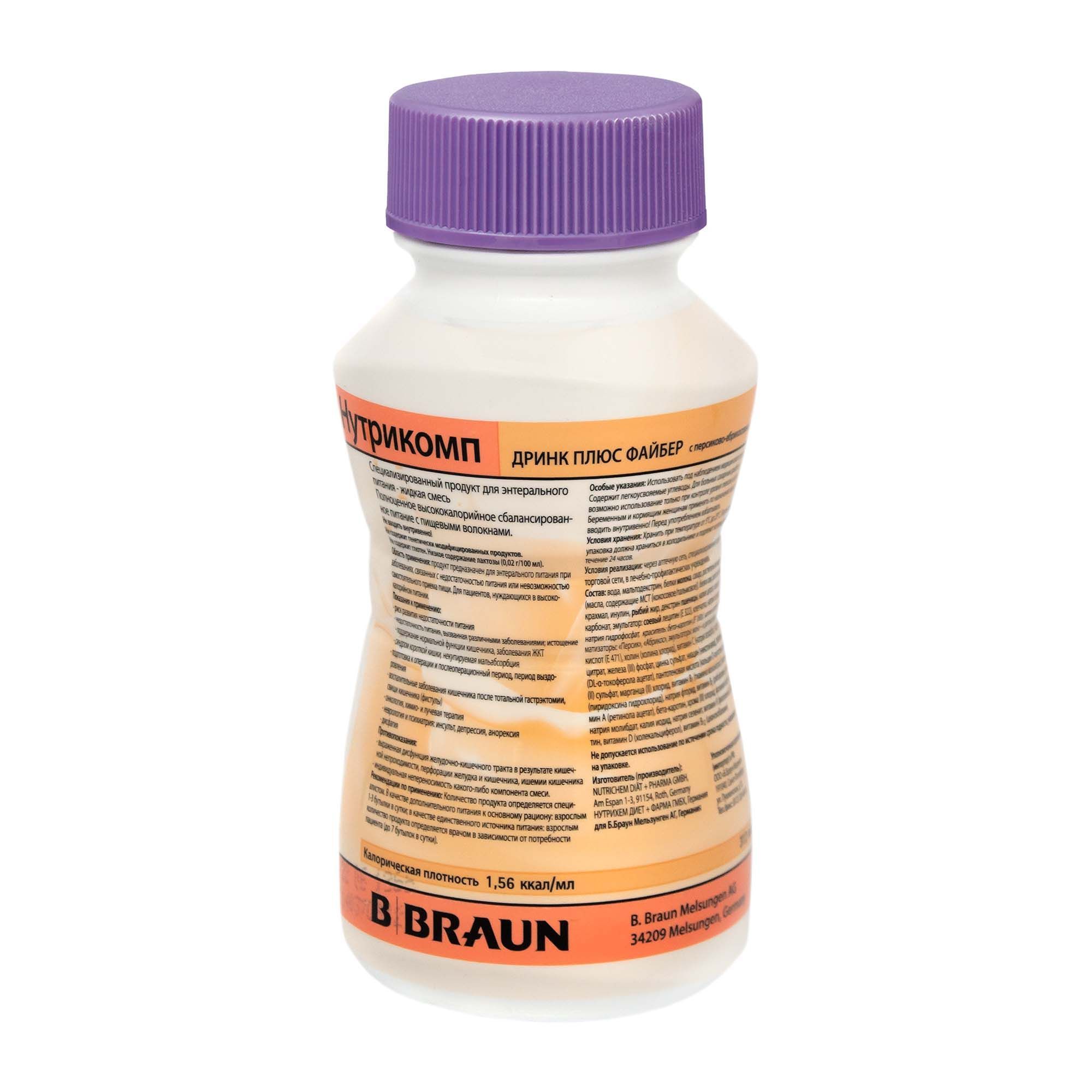 Изображение товара Смесь жидкая для энтерального питания вкус персика и абрикоса Плюс Файбер Nutricomp/Нутрикомп Дринк 200мл