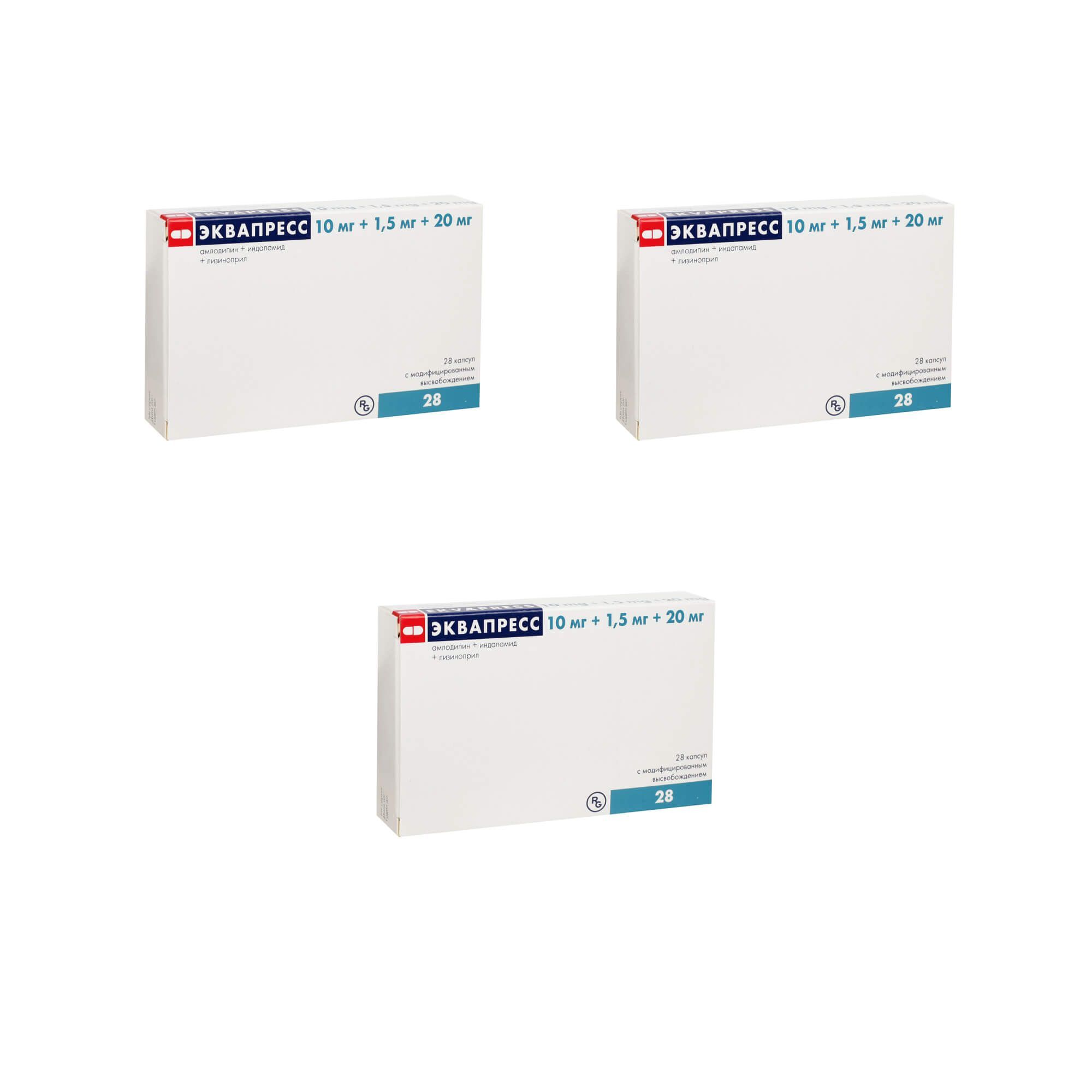 Изображение товара 3Х Эквапресс капсулы с модифицированным высвобождением 10мг+1,5мг+20мг, 28 шт