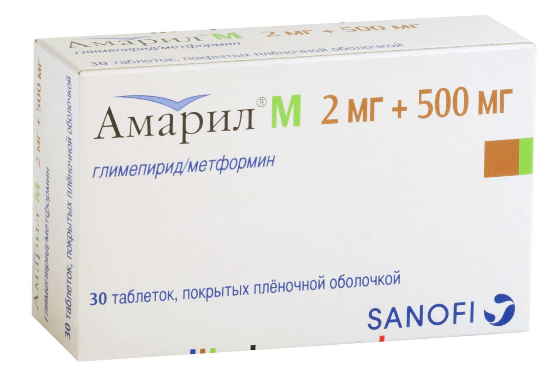 Изображение товара Амарил М таблетки п/о плен. 2мг+500мг 30шт