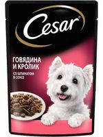 Корм влажный для взрослых собак с говядиной, кроликом и шпинатом в соусе Cesar 85г миниатюра