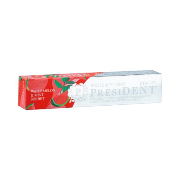 Паста зубная President/Президент white & yummy арбузно-мятный сорбет туба 75г фото №3
