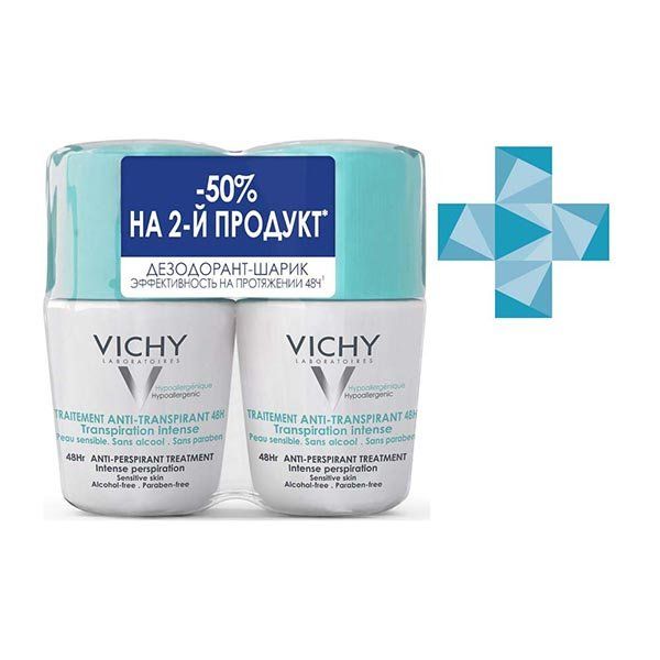 Дезодорант Vichy (Виши) антиперспирант против избыточного потоотделения 48 часов 50 мл набор из 2-х продуктов со скидкой - 50% на второй продукт Косметик Актив Продюксьон
