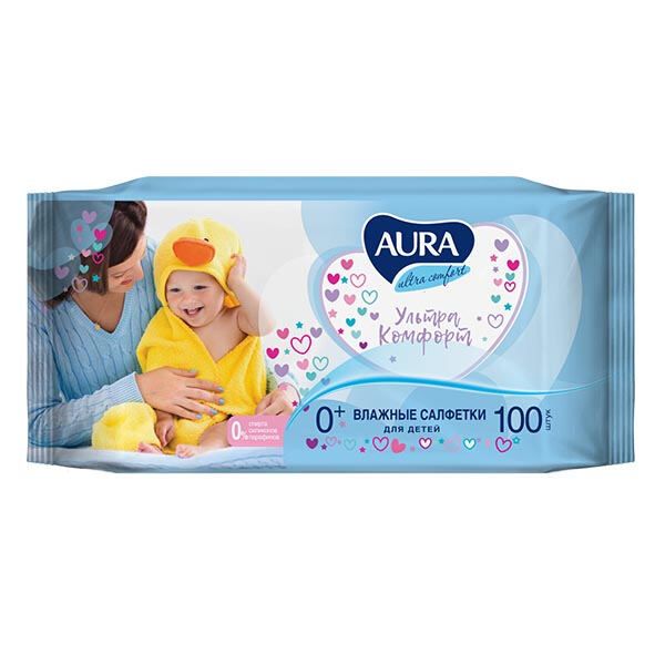 Влажные салфетки детские big-pack Aura  100шт AURA 1425830 - фото 1
