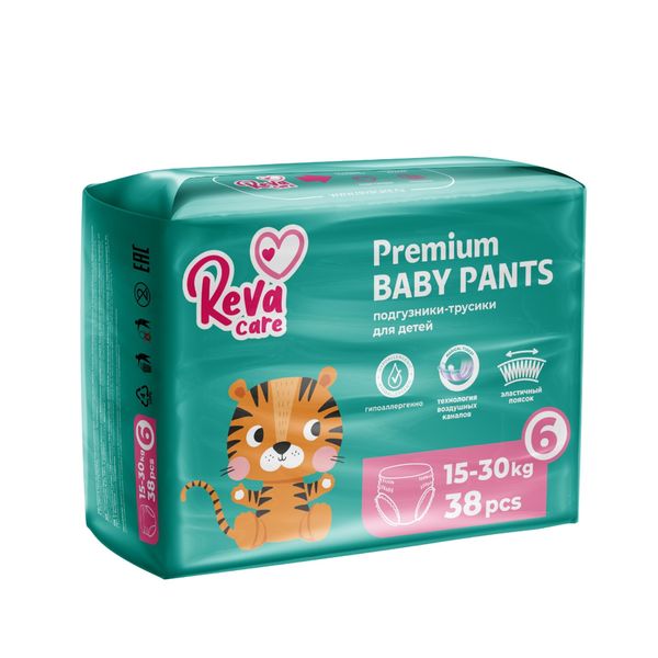 Подгузники-трусики для детей Premium Reva Care 15-30кг 38шт р.XXL (6) evy baby подгузники трусики junior 11 25 кг 5 xl 34