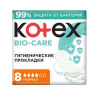 Прокладки гигиенические с антибактериальным слоем внутри Normal Bio Care Kotex/Котекс 8шт