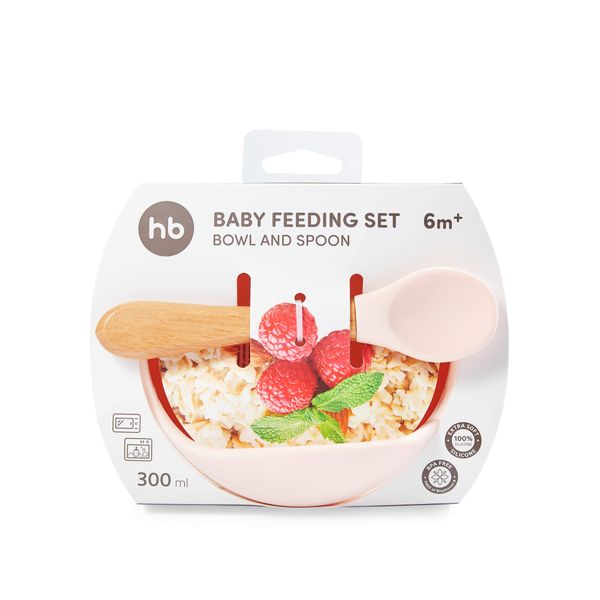 Набор посуды для детей Happy Baby/Хэппи Беби: Миска на присоске и ложка светло-розовый фото №2
