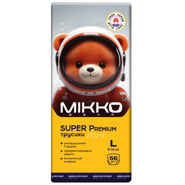 Подгузники-трусики для детей Super Premium Mikko bear 9-14кг 56шт р.L