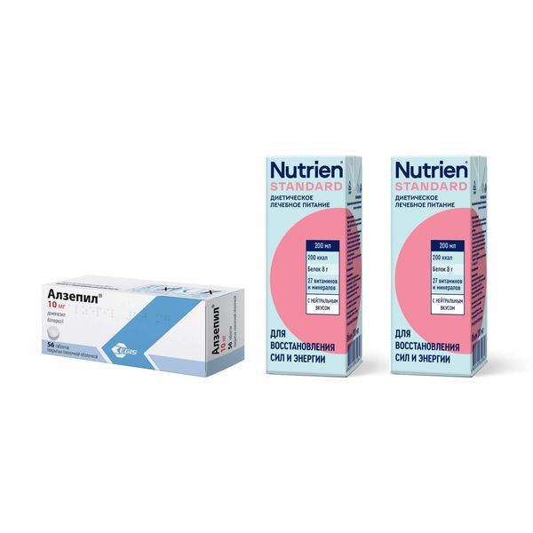 1X Алзепил таб. п/о плён. 10мг №56 + 2X НУТРИЭН Стандарт продукт стерилизованный специализированный д/диетического и лечебного питания с нейтральным вкусом 200мл
