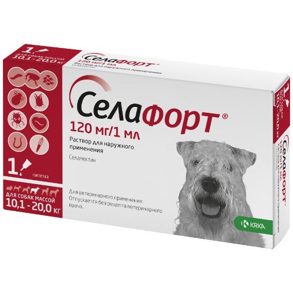 Селафорт капли на холку для собак весом от 10,1 до 20кг пипетки 120мг 1мл