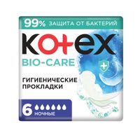 Прокладки гигиенические с антибактериальным слоем внутри ночные Bio Care Kotex/Котекс 6шт