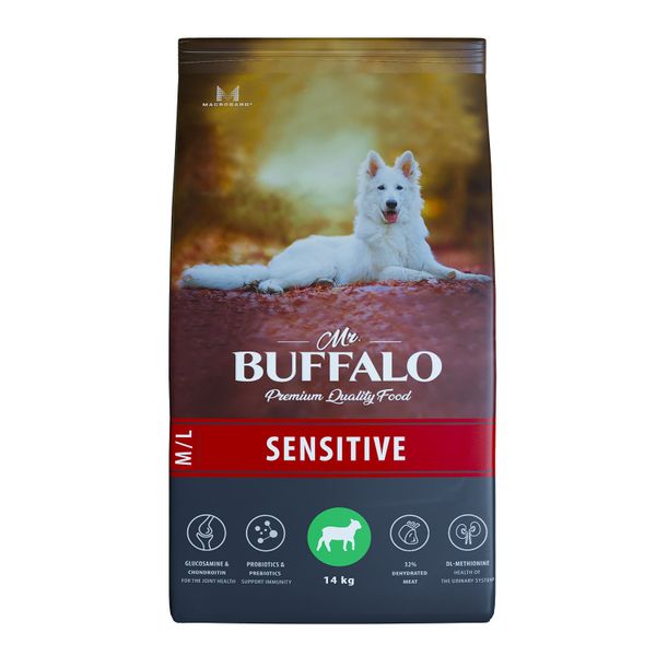 Корм сухой для собак средних и крупных пород ягненок Sensitive Mr.Buffalo 14кг консервы для собак деревенские лакомства домашние обеды ягненок печень 4шт по 240г