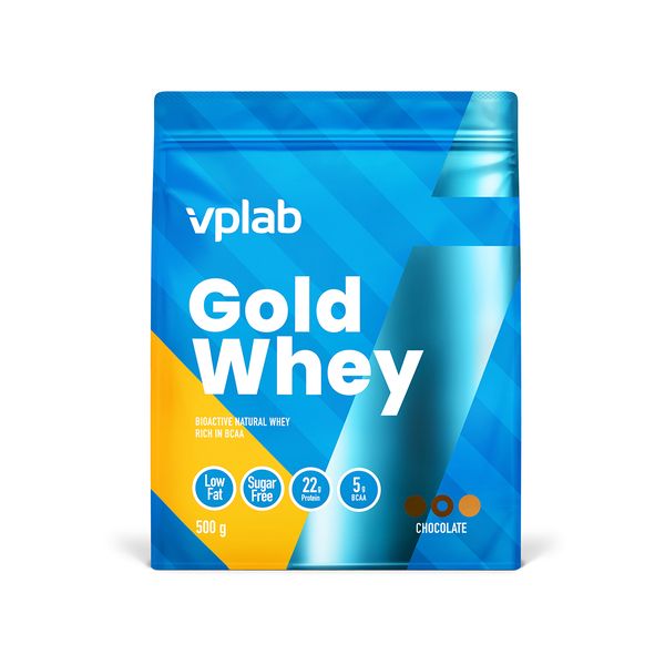 Протеин сывороточный биоактивный натуральный вкус шоколада Gold Whey Vplab 500г фото №2