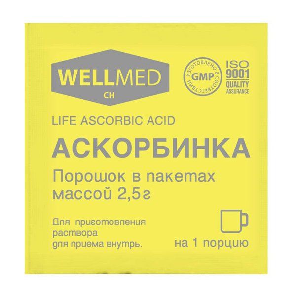 Аскорбинка life ascorbic acid пор.в пакетах 2,5 1 шт.