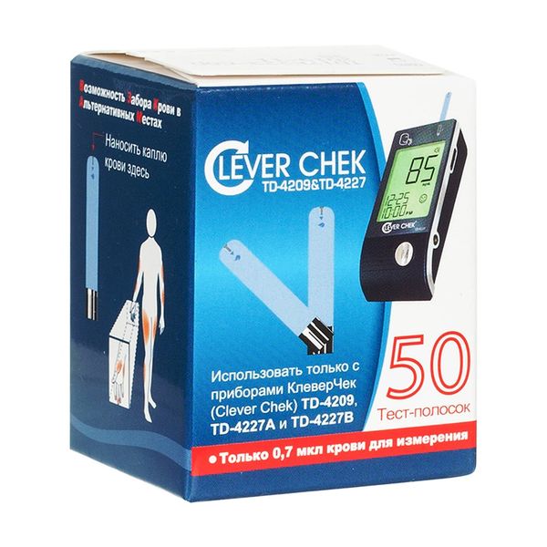 Тест-полоски CLEVER CHEK (Клевер чек) для глюкометра к приборам TD-4209, TD-4227A, TD-4227B 50 шт. Тайдок Технолоджи Корпорейшн