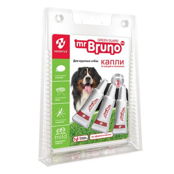 Капли репеллентные для крупных собак Mr.Bruno 4 мл капли репеллентные для крупных кошек ms kiss 2 5мл