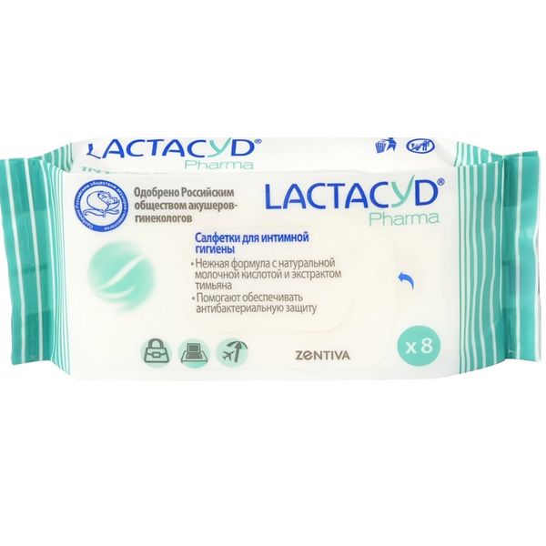 Салфетки для интимной гигиены с экстрактом тимьяна Pharma Lactacyd/Лактацид 8шт лактацид фарма ср во д интим гигиены moisturizing увлажняющее 250мл