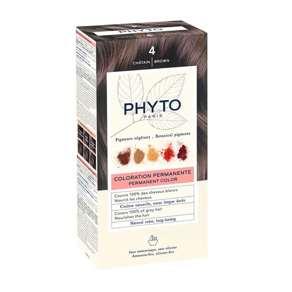 Набор Phyto/Фито: Краска-краска для волос 50мл тон 4 Шатен+Молочко 50мл+Маска-защита цвета 12мл+Перчатки