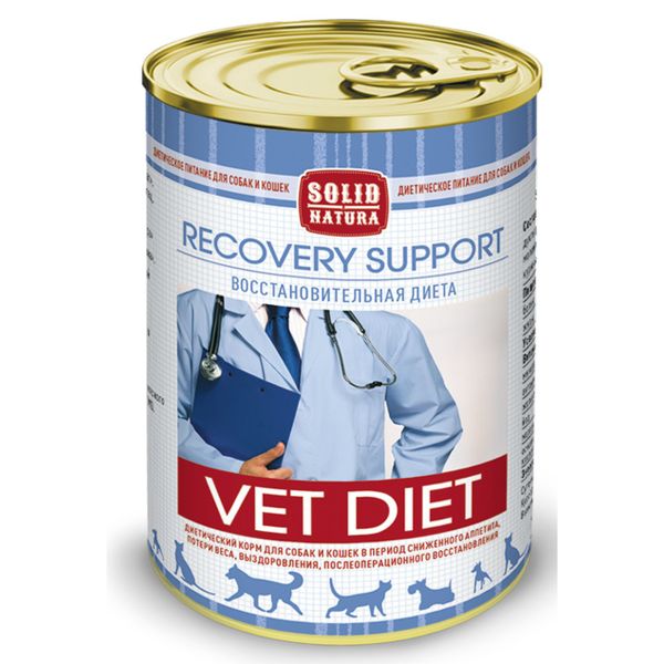 Корм влажный для кошек и собак диетический Recovery support VET Diet Solid Natura 340г консервы для кошек solid natura holistic monoprotein беззерновые с курицей 12шт по 340г
