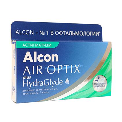 Линзы контактные Air Optix plus HydraGlyde for Astigmatism Alcon/Алкон (-6,50, -2,25 /180) 3шт