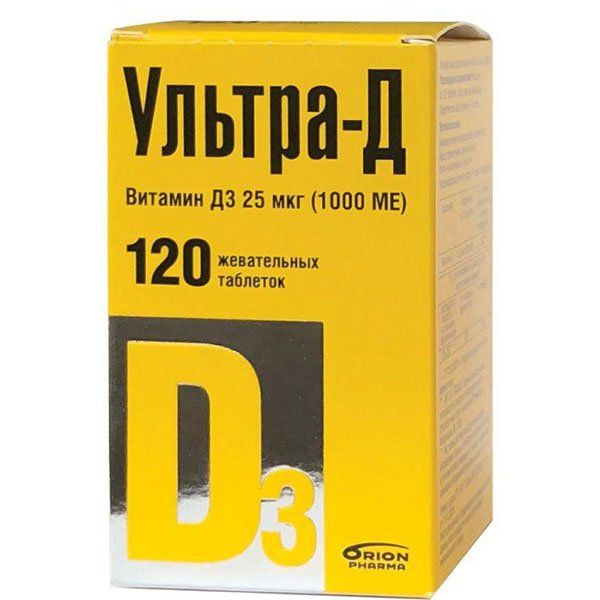 Ультра-Д витамин Д3 25мкг (1000 МЕ) таблетки жевательные 425мг 120 шт.