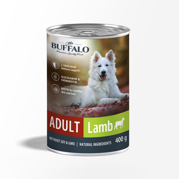 Консервы для собак ягненок Adult Mr.Buffalo 400г консервы для кошек выгодно быть заботливым ягненок 12шт по 340г