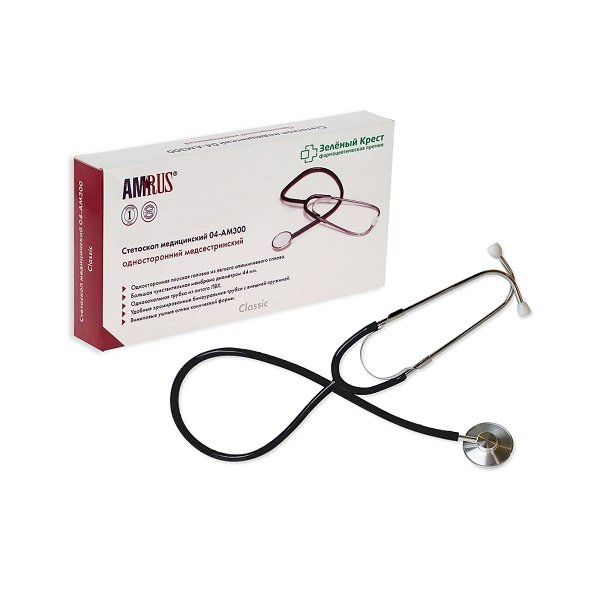 Стетоскоп медсестринский 04-АМ300 черный Amrus Enterprises, Ltd 1274865 - фото 1