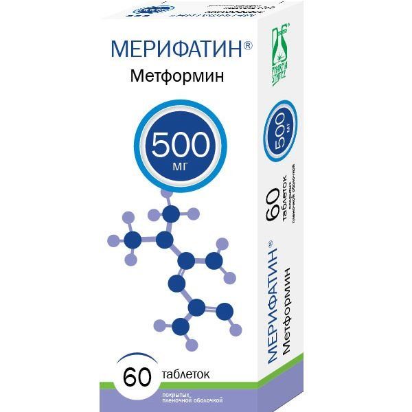 Мерифатин таблетки п/о плен. 500мг 60шт метформин лонг таблетки с пролонгированным высвобождением 500мг 60шт