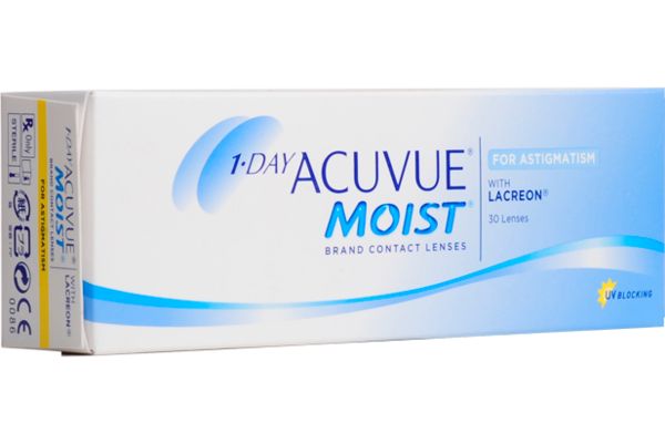 Линзы контактные Acuvue 1 Day Moist for Astigmatism (-1,25/-0,75/90) 30шт