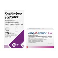 1X Сорбифер Дурулес таблетки п/о плен. 100шт + 1X Ксефокам таблетки п/о плен. 8мг 30шт