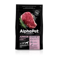 Корм сухой для щенков крупных пород с 6 месяцев до 1,5 лет с говядиной и рисом Superpremium AlphaPet 3кг