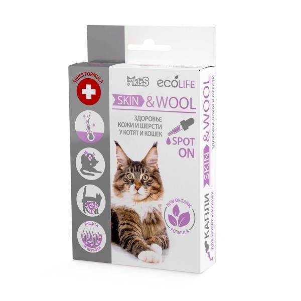 Арома-капли Здоровье кожи и шерсти для котят и кошек Ms. Kiss Ecolife 10мл АО 