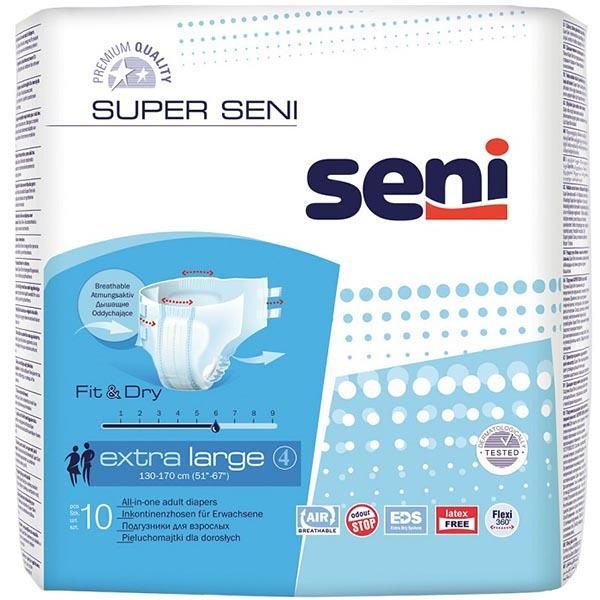 Подгузники Super Seni (Супер Сени) extra large р.4 130-170 см. 2100 мл 10 шт. сени подгузники д взр супер эйр р l 30 75 110см 1700мл