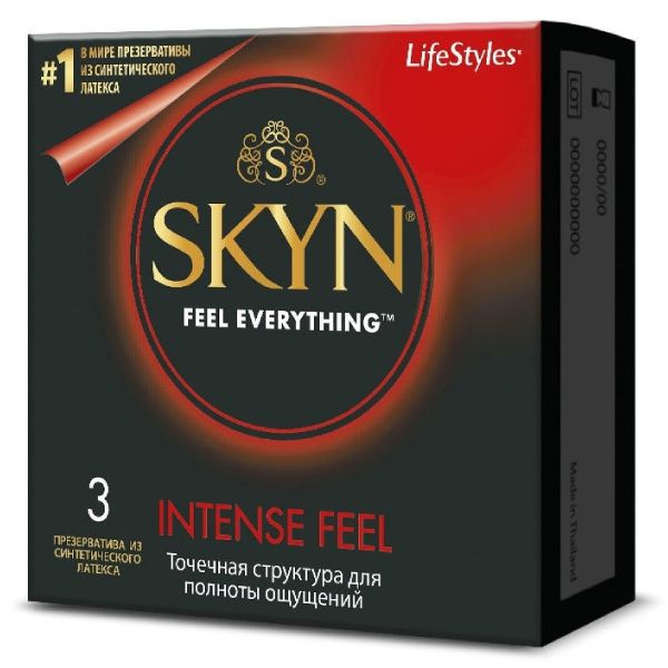 Презервативы из синтетического латекса текстурированные Skyn Intense Feel 3шт Suretex Ltd 1439126 - фото 1